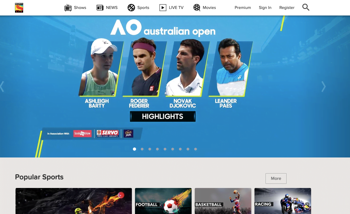 SonyLiv guarantees that it exhibits all the sporting action without intermittent advertisements