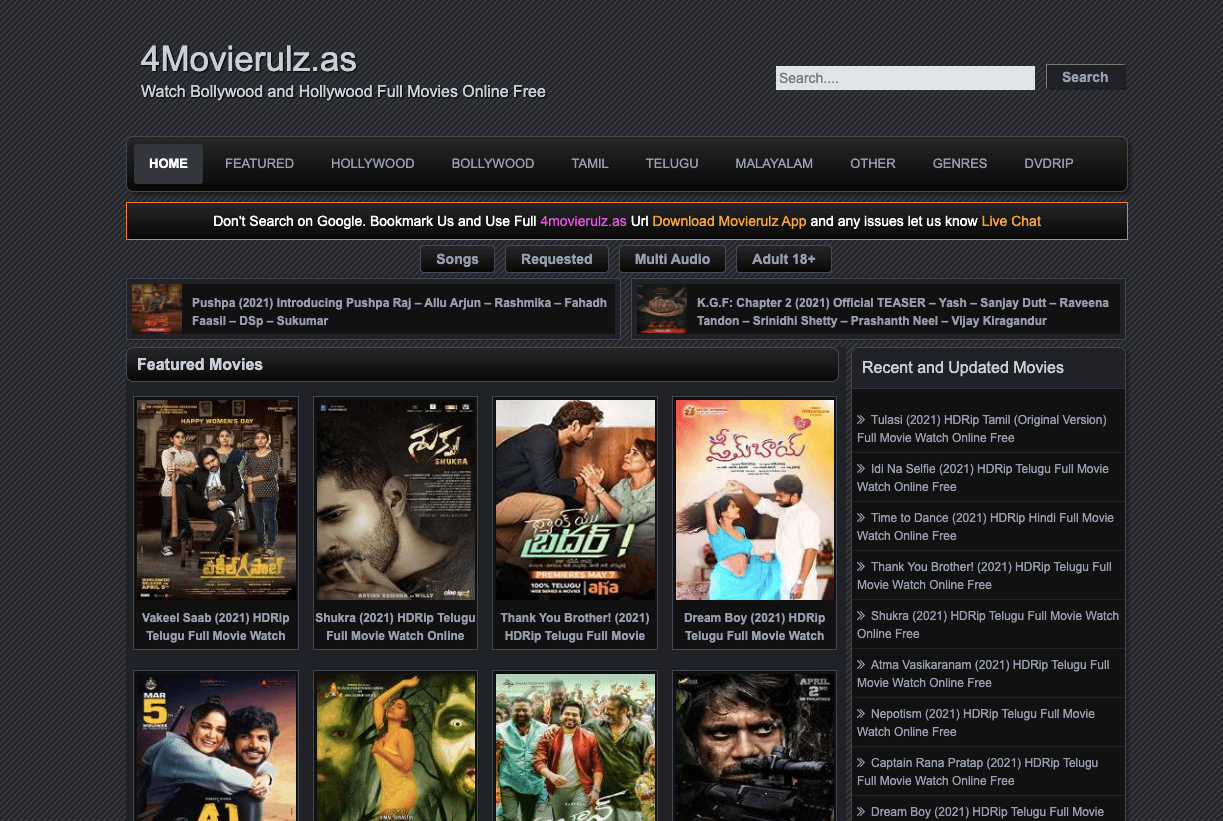 4Movierulz site For Free Movies Download