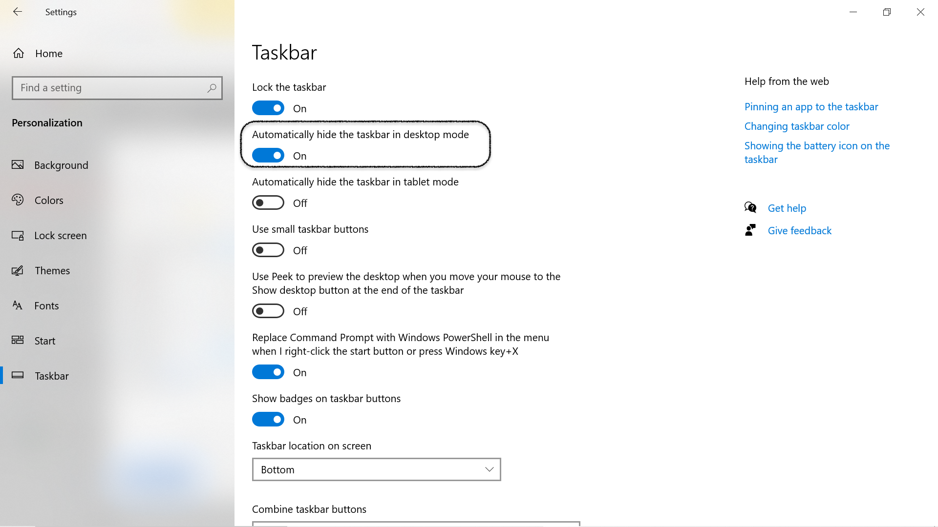 automatically hide the taskbar in desktop mode