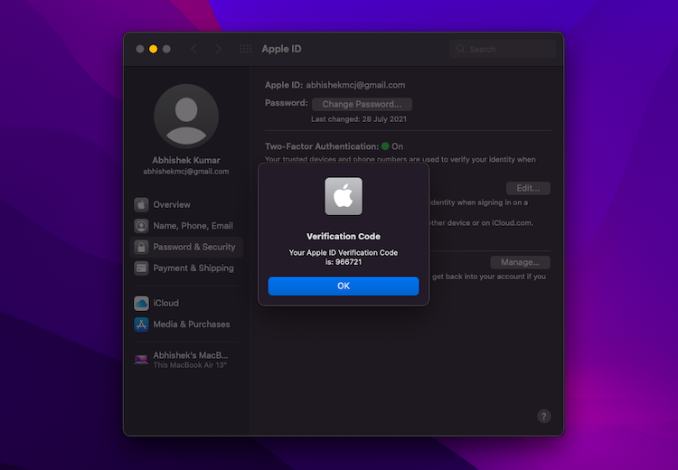 Apple Two-Factor Authentication Codes on Mac