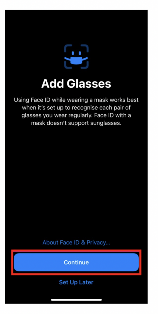 set up Face ID with Glasses