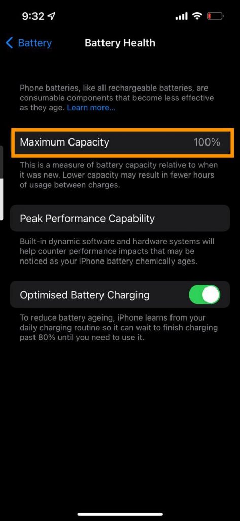 How to check general iPhone battery health in settings?