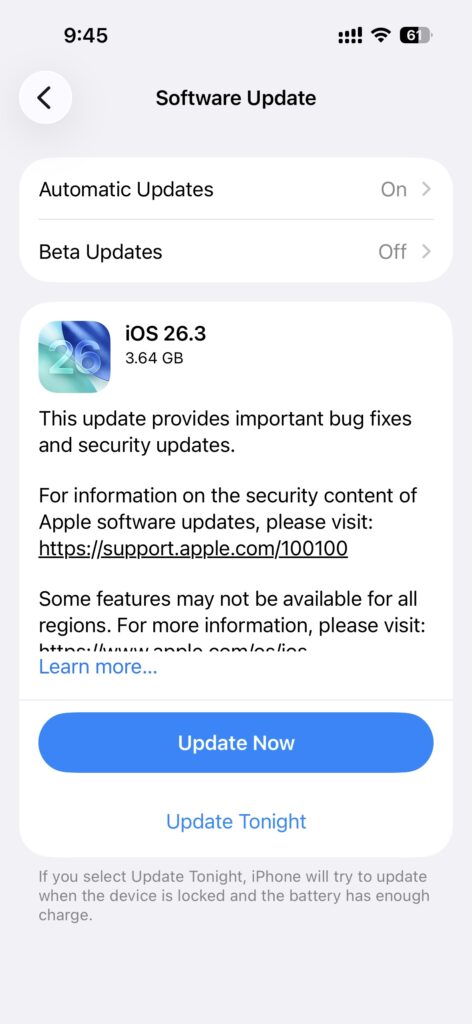 Apple’s iOS 26.3 update brings stability fixes and new features
